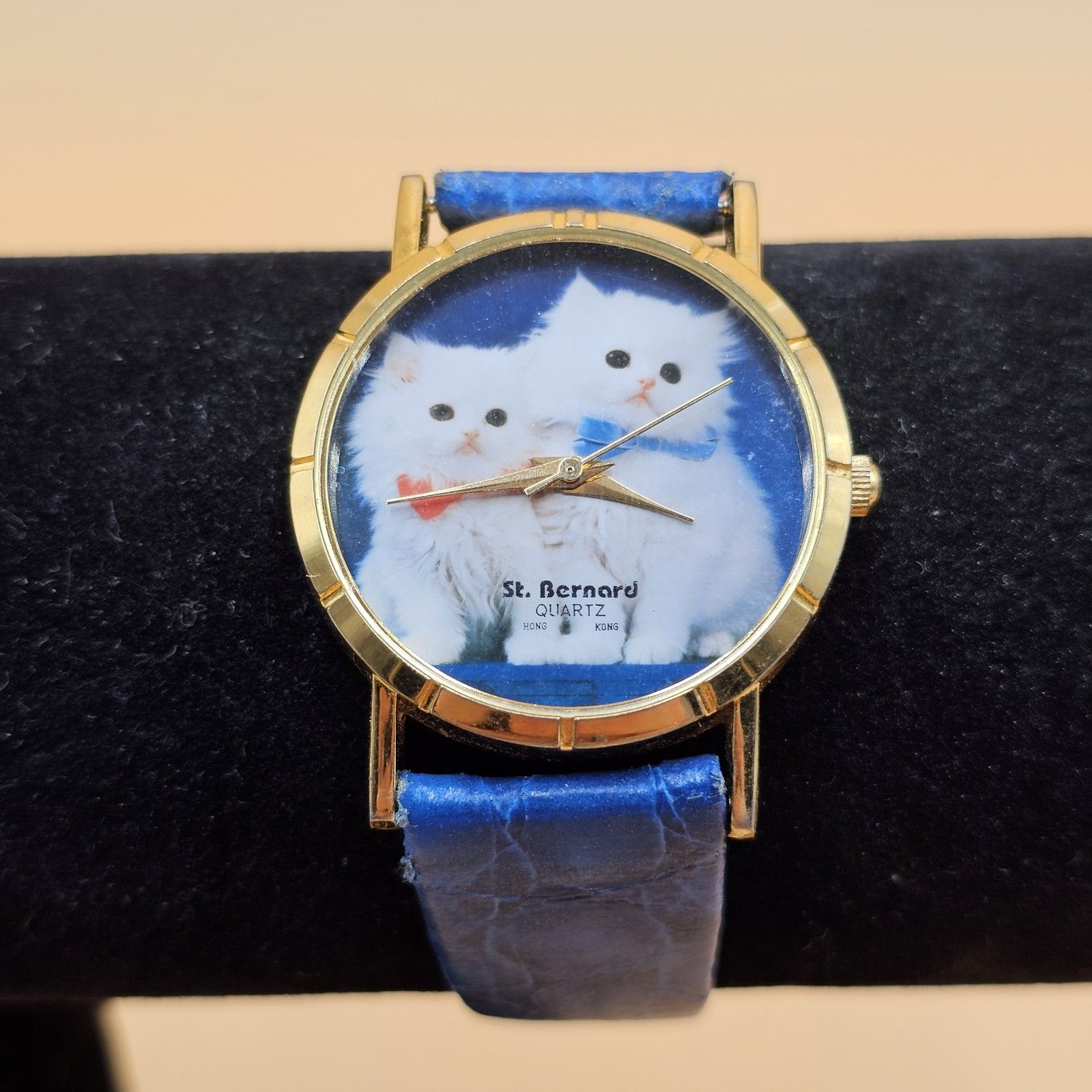 Vintage St. Bernard Gold Tone Quartz Kitten Watch New Battery Runs Great — image 2 of 8